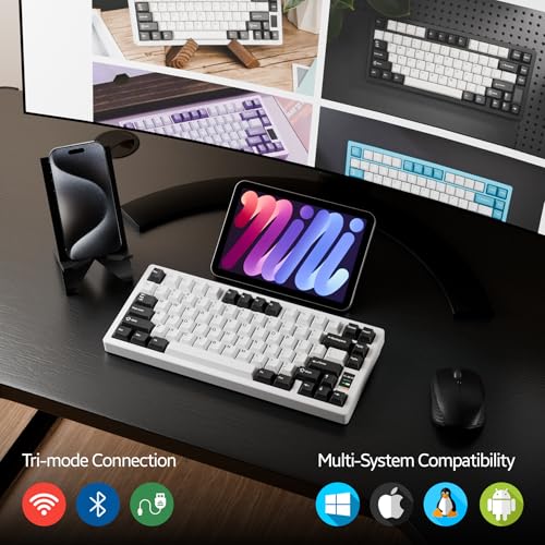 Image of Chilkey ND75 Keyboard with Full Aluminum, 75% Layout Wireless Gaming Mechanical Keyboard, 3 Mode, Quick Assembly, LCD Screen, Per-key RGB Custom Keyboard for Windows, MacOS (White, 1.2mm PCB Flex Cut)