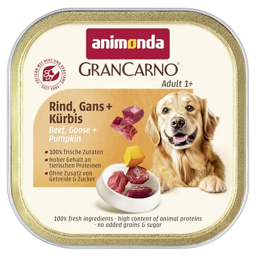 animonda GranCarno Hunde Nassfutter Adult mit Rind, Gans + Kürbis (22 x 150g), getreidefreies Hundenassfutter ohne Zucker, für ausgewachsene Hunde, mit frischen fleischigen Zutaten