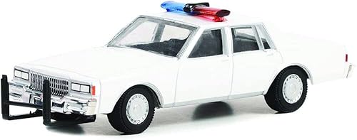 Greenlight 43005-L Hot Pursuit - Chevy Caprice Police Cruiser 1980-90 - Blanco con luz y barra de empuje, escala 164 fundida a presión