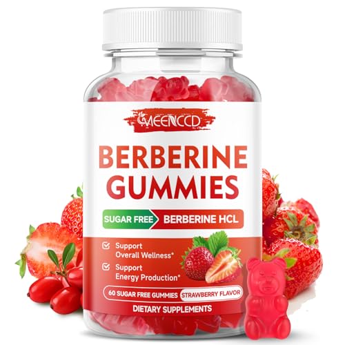 MEENCCD Berberine Gummies with Ceylon Cinnamon Berberine HCL Supplement for Immune Support Sugar Free Vegan Strawberry Flavor 60 Count