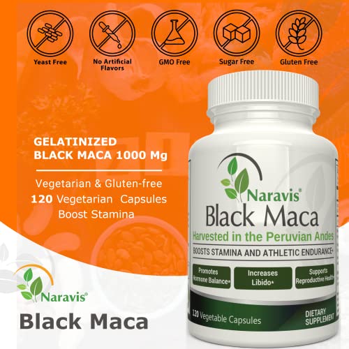 Naravis Black Maca 1000Mg - 120 Veggie Capsules - Keto Friendly - Boost Energy & Endurance - Promote Skin & Bone Health - Non-Gmo & Gluten-Free Supplement For Optimal Well-Being #TOP5