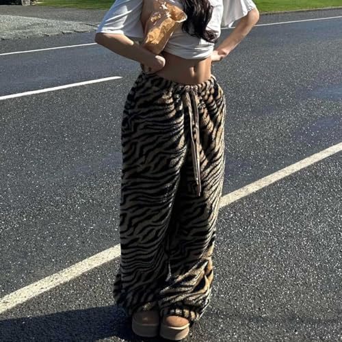 Image of Leopard Pants Women Therian Fuzzy Pajama Pants Y2k Cheetah Pants Grunge High Waisted Fluffy Pants