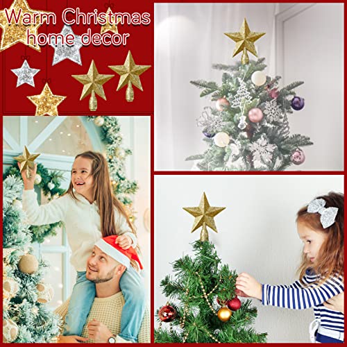 4 Pcs 4 Inches Glitter Star Christmas Tree Topper Mini Christmas Star Tree Toppers Decorative Small Christmas Tree Decoration Treetop For Holiday Ornament Home Decor (Gold) #TOP4