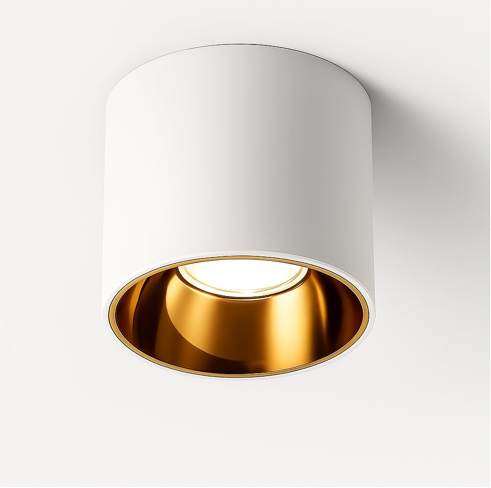OLIPS Modern Black & Gold Cylindrical Surface Mounted LED Ceiling Light (6 WATT) Drum Light | Cylinder Light, Downlight for Home, Office & Showroom (Pack of 1)-image-45