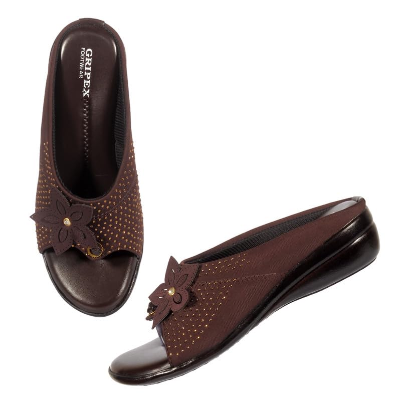 Stepee Classy & Casual Open Toe Slip on Wedge Heel Mule Orthopedic Extra Soft and Pain Relief Doctor Slippers Sandal for Women | Color-Brown | Size-36 (B0D66LWWG9) Amazon Price History, Amazon Price Tracker