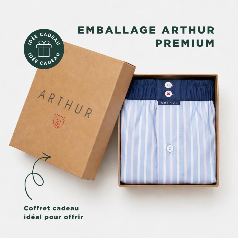 ARTHUR - Caleçon Homme avec Maintien Intégré - 100% Coton - Respirant & Doux - sous-vêtement Homme à Motifs Carreaux Vert et Bleu - Taille M