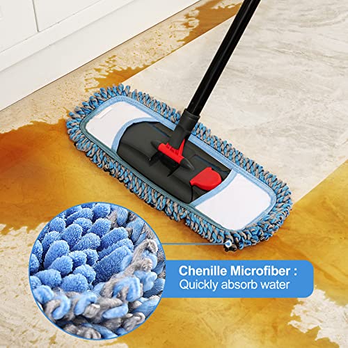 Cleanhome Dust Mop For Floor Cleaning Microfiber Professional Dry & Wet Flat Mops For Tile Floors With A Extra Chenille Refill Mopping Pad For Hardwood,Tile,Marble Floor #TOP2