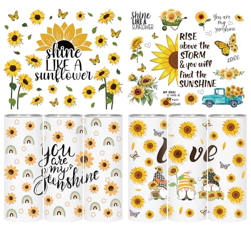 AFRITEE Sunflower UV DTF Cup Wraps - 4 Sheets Floral Gnome Transfer Sticker