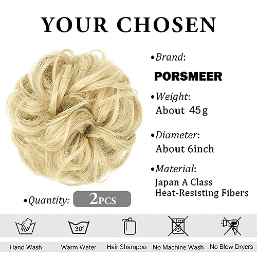 2PCS Beach Blonde Updo Messy Bun Hair Hair Piece Synthetic Wavy Curly Scrunchies Ponytail Extension,Synthetic Donut Updo Hair Pieces for Women Girls - Image 3