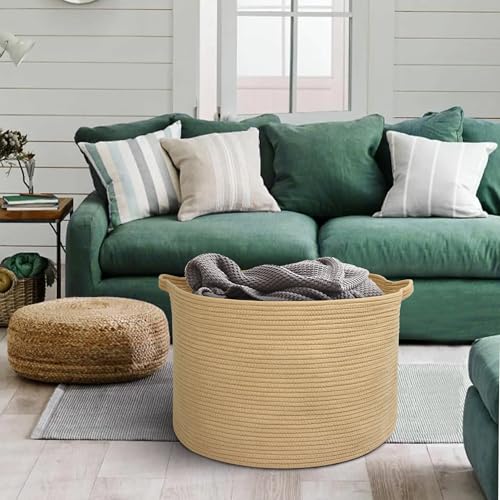 Image of MEGASKET Extra Large Storage Basket, 22 inch X 22 inch X 14 inch Stuffed Animal Basket for Living Room Kids Room, Soft Cotton Rope Bin With Handle, Throw Blanket Storage, Stuffed Animal Toy Organizer Box