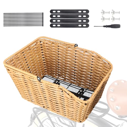 ZUKKA Rear Bike Basket Woven Bike Tail Basket Large Capacity Bicycle Basket with Installation Tools Fits for Most Rear Bike Racks