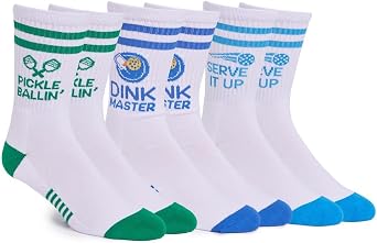 Performance Pickleball Crew Socks, Great Gift For Pickleball Lovers, Mens and Womens, One Size 8-13