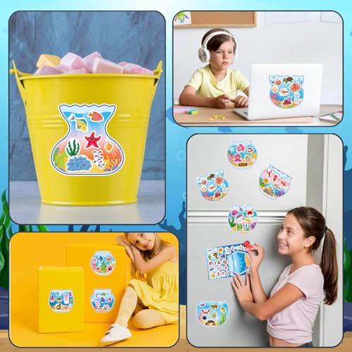 Image of Ocean Animal Stickers, Make Your Own Sea Animal Fish Tank Scene Sticker | Make a Face Sticker Sheets for Kids, Goodie Bags Stuffers, Summer Party Favors Activities