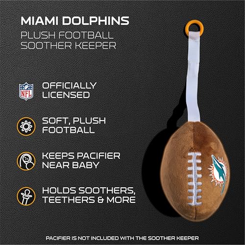 Image of Miami Dolphins Plush Football Pacifier Holder by Smilo - Officially Licensed NFL Soother Holder - Soft Plush Toy and Dummy Holder - Fits Any Pacifier - Stroller Accessory & Newborn Essential