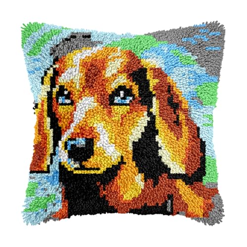 Image of bositigo Dog Latch Hook Pillow Kit for Adults & Kids, DIY Pre-Printed Canvas Craft, 17x79 Inch Decorative Cover for Sofa Cushions, Bedroom Decor (Dog Pattern 63)