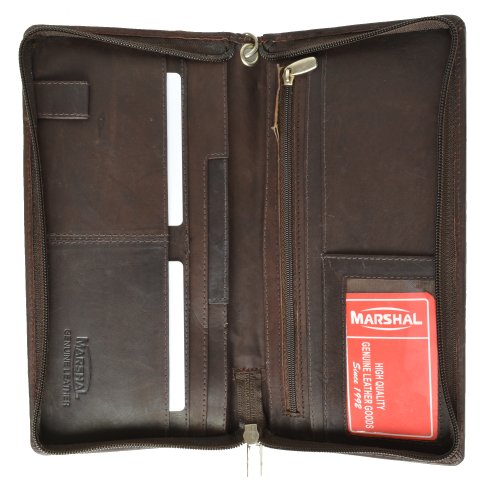Leather Passport Boarding Pass Ticket Wallet Brown