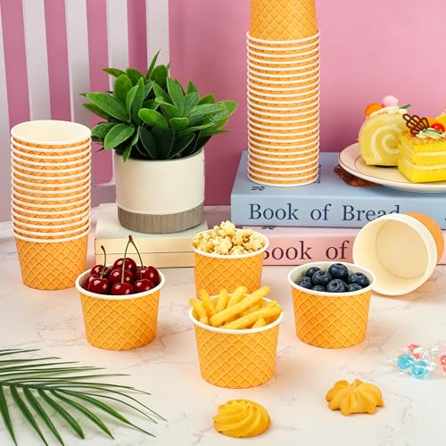 Image of 50 Pcs Paper Ice Cream Cups 4oz Ice Cream Disposable Dessert Bowls Small Treat Snack Bowls for Sundae Frozen Yogurt Soup Hot or Cold Food Containers Party Supplies