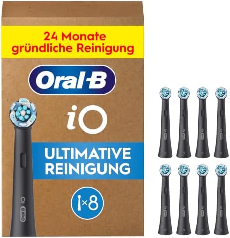 Oral-B iO Aufsteckbürsten Ultimative Reinigung, Schwarz, 8 Stück | Original Zahnbürstenaufsatz für Elektrische Zahnbürste, 360° Fortschrittliche Tiefenreinigung und Plaqueentfernun