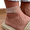 LYQNIHOB Lot de 5 Bracelets de Cheville Boho en Perles, Chaîne Multicouche en Argent, Accessoires de Plage Réglables, Bijoux de Pied pour Femmes et Filles #3