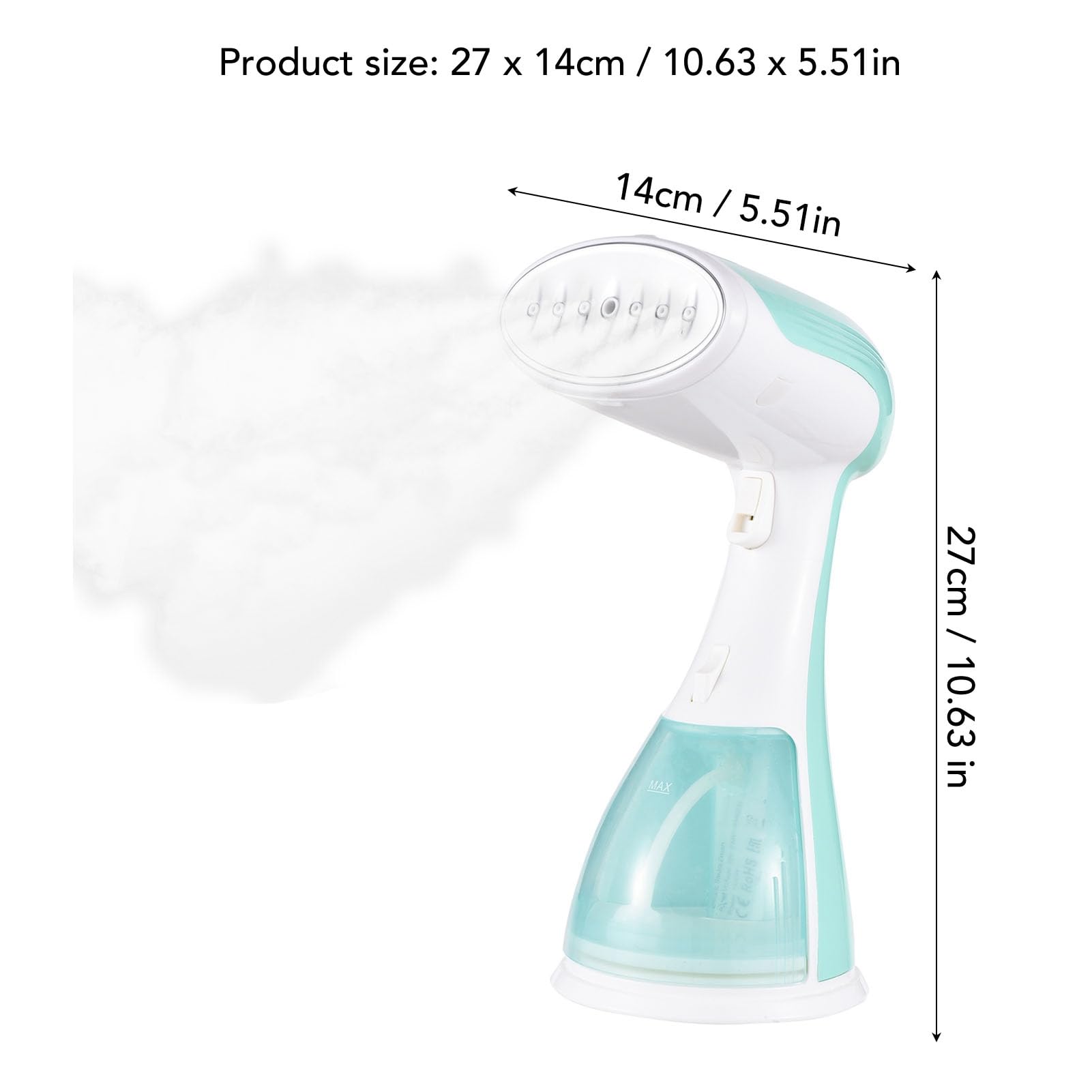 Vaporizzatore per Abiti, 1500W 2 in 1 Vaporizzatore per Abiti Portatile 35s Riscaldamento Rapido Serbatoio dell'Acqua Rimovibile da 300ml Vaporizzatore per Indumenti Portatile con (EU Plug)