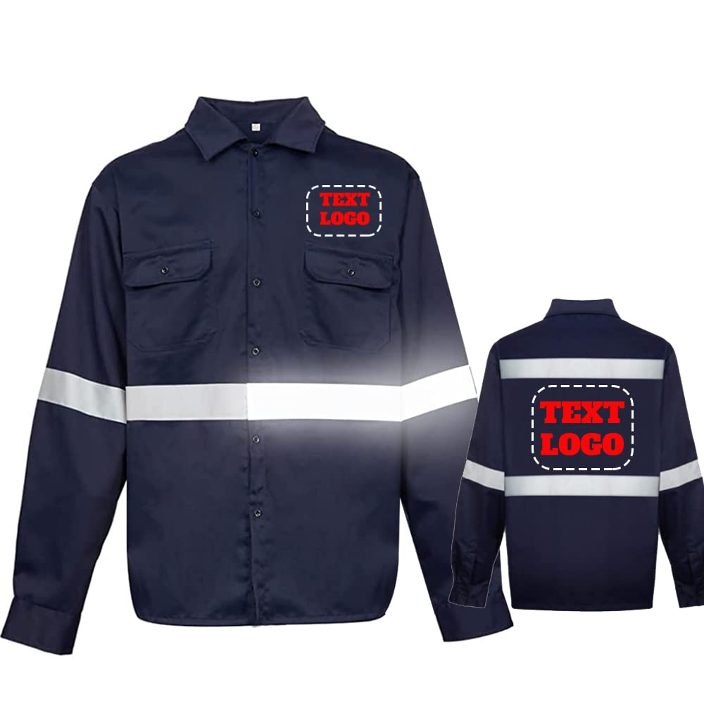 High Visibility Reflective Safety Work Shirts Custom Logo Text Long Sleeve Industrial Men Shirt(Black Reflective Strip 2-L)