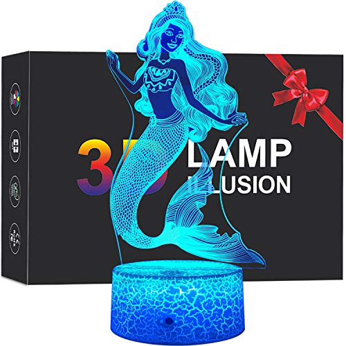 Mermaid 3D Lamp Night Light for Kids with Smart Touch & Remote 7 Colors + 16 Colors Changing Dimmabl - //coolthings.us