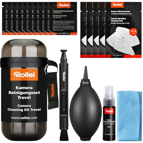 Kit Pulizia Macchina Fotografica Travel, Rollei 7 in 1 Kit Pulizia Camera Fotografica con Lenspen/Air Blower/Liquido Pulizia/Panni per la Pulizia, Kit Pulizia Fotocamera per Nikon Sony Canon