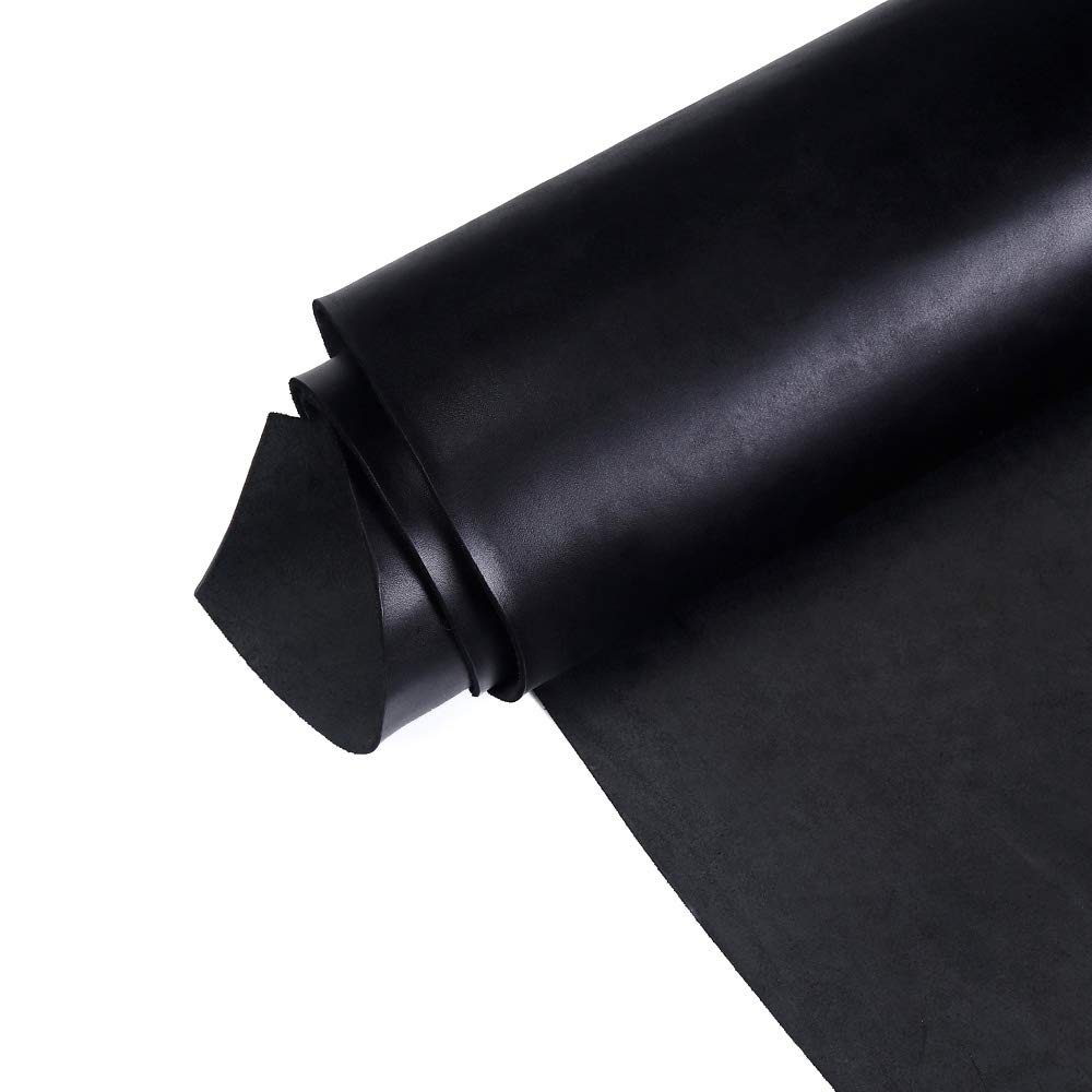 WUTA Waxed Veg Tanned Leather Veg Tan Cowhide Finished Full Grain Leather Drum Dye,Black 23.8X 16.8 inch