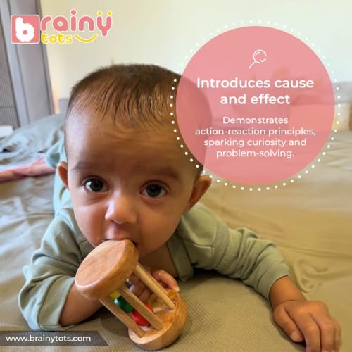 Image of Rolling Drum Rattle | Colorful Wooden Baby Rattle Toy with Spinning Drum for Engaging Sensory Play and Exploration