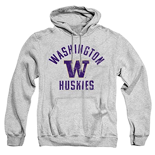University of Washington Official Huskies Logo Unisex Adult Pull-Over Hoodie,Athletic Heather, Medium