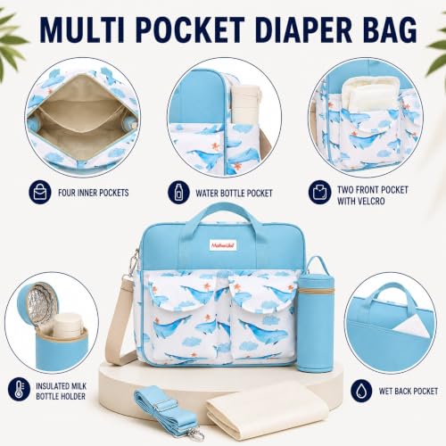 Image of Diaper Bag for Mothers for Travel with Changing Station | Tote Diaper Baby Bag for Mom | Diaper Bag with Insulated Bottle Holder & Changing Mat | 17 L,10 Pocket