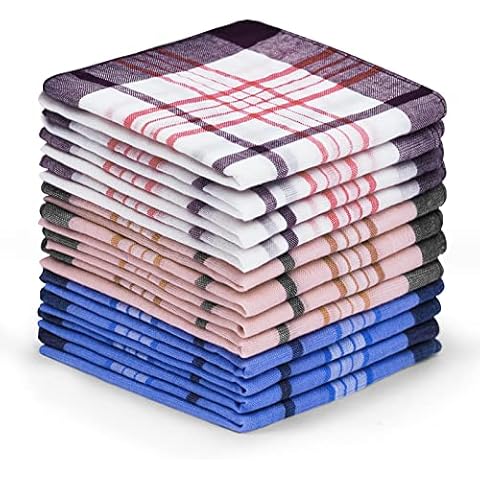 AOMIG Men's Handkerchiefs, 12 Pack Cotton Gents Hankies Set, Mens Premium Handkerchiefs Assorted Pocket Square Hankies Men Women Classic Hankie for Weddings Party Graduation Gifts Cover