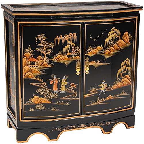 Red Lantern Black Lacquer Slant Sideboard - Landscape