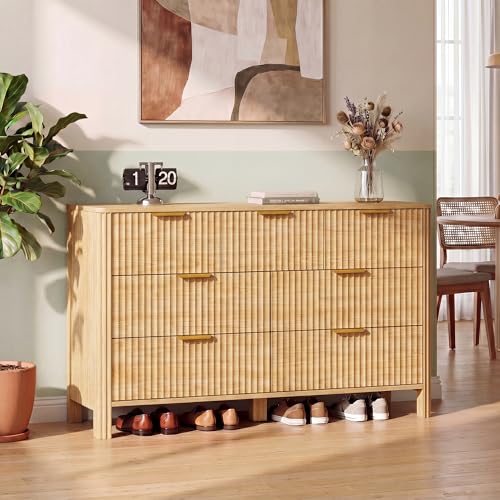 Image of Wodeer 7 Drawer Dresser for Bedroom, 47 inch Wide Wood Storage Cabinet with Fluted Design, Modern Chest of Drawers & TV Stand for Living Room, Nursery Clothing Organizer with Metal Slides, Anti-Tipping