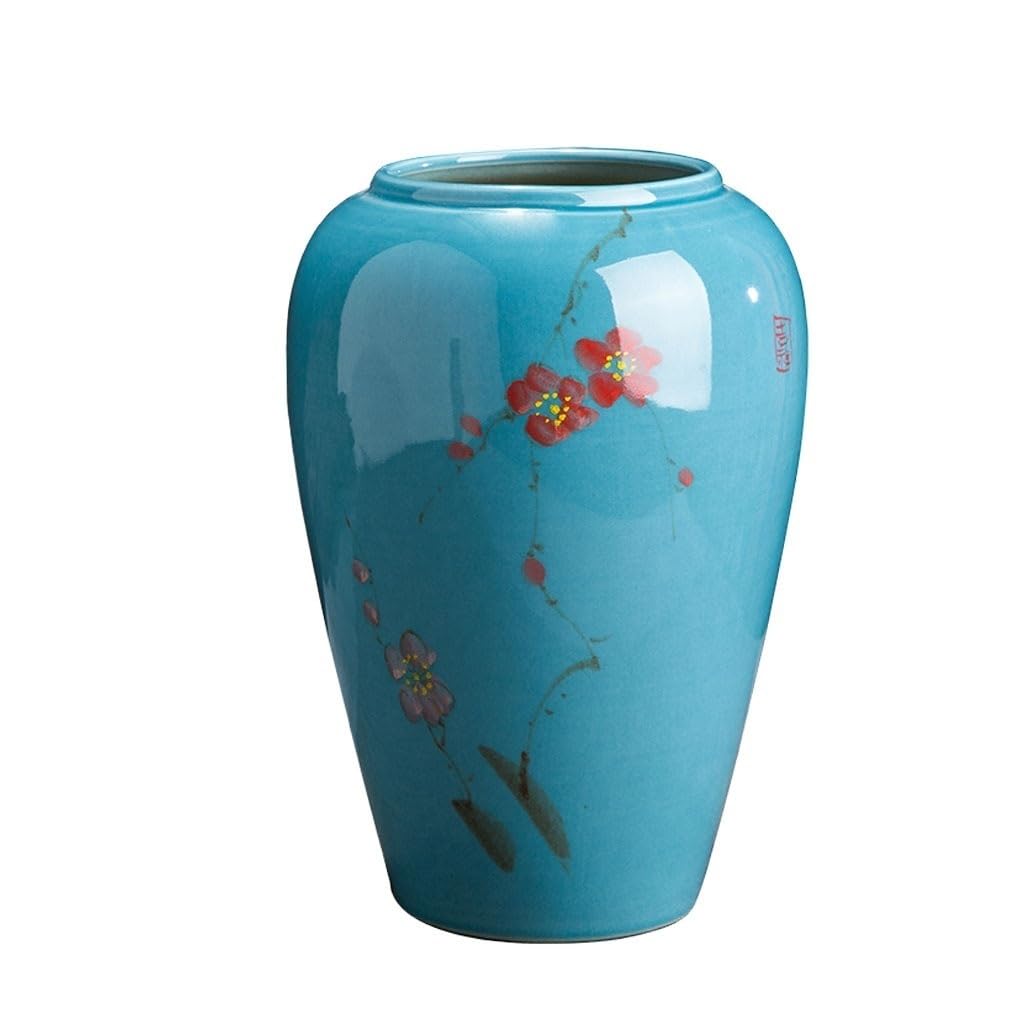 Bzgpmfud One Color Vase Desktop Flower Retro Chinese Ceramic Blue Plum Painted Arrangement Table Floral Art Countertop Ornament Clay Pot Porcelain