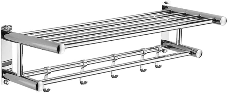 Toallero de acero inoxidable montado en la pared con ganchos, estante de almacenamiento de baño, barra de toalla múltiple, para baño, cocina de ...