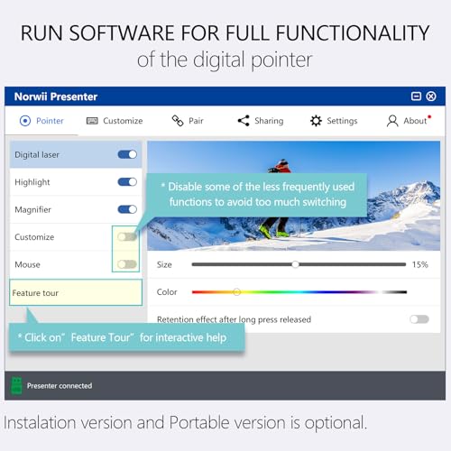 norwii presentation clicker with digital pointer for tv led lcd screen presentation remote slide clicker wireless presenter with highlight magnify mouse left click - n95s pro 32gred light