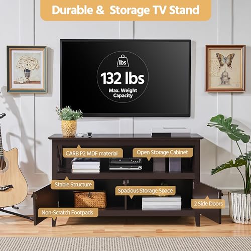 Yaheetech YT-00089125 Wooden Tv Stand For Tvs Up To 50 Inch, Media Entertainment Center Table, Tv Cabinet Table With Storage Open Shelf & 2 Doors For Living Room, Espresso thumb #4