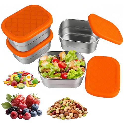 Fyrdm 4 Stück Snackbox Edelstahl Klein 230 ml Kleine Dosen mit Deckel