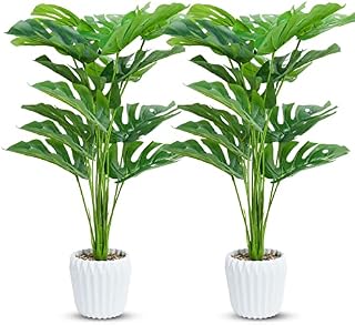 Yuanlne Set of 2 Fake Plants 28" Tall Artificial Plants Indoor Artificial Monstera,Faux Tropical large artificial plant suitable for Home Office Living Room Decor