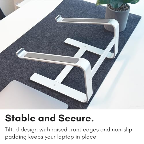 Macally Aluminum Laptop Stand for Desk - Works with All MacBook/Pro/Air & Laptops Between 10” to 17.3” - Sleek and Sturdy Laptop Riser - (ASTAND), Silver Aluminum