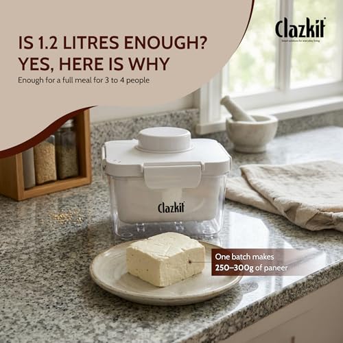 Image of Clazkit Tofu Maker Press with Drain Tray | Homemade Paneer, Yogurt & Tofu Making Mold |Tofu Press Container | Easy DIY Soy Paneer Cheese Maker for Kitchen | Reusable & Easy to Clean |1200ml