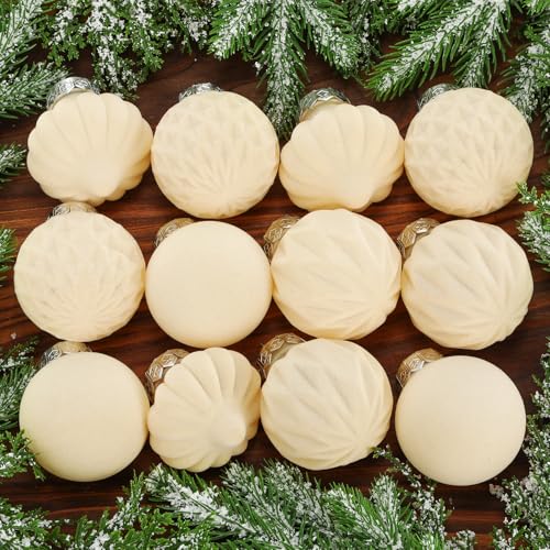 24-Pcs-Velvet-Christmas-Ornaments-Balls-Bulk-315-Flocked-Christmas-Tree-Ornaments-Velvet-Xmas-Tree-Hanging-Ornaments-for-Holiday-Home-Decor-Beige
