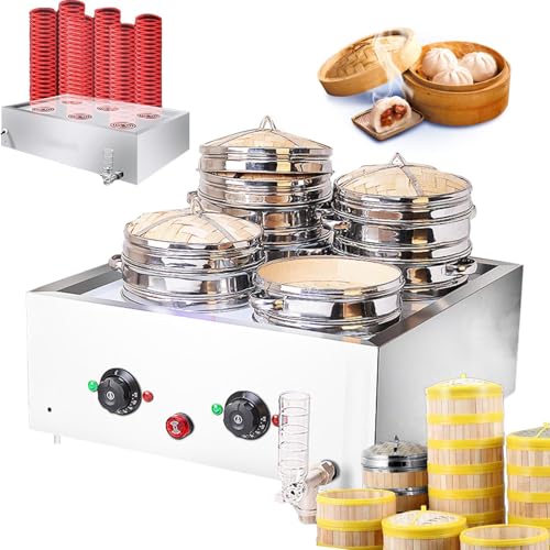 Electric Food Steamer - Commercial Steam Cooker with Boil Dry Protection and Stackable Storage System for Fast Simultaneous Cooking (4 Holes)