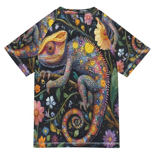 Kids Swimsuit Chameleon Polka Dot Daisy Sunscreen T-Shirts Swimwear Sets UPF 50+2