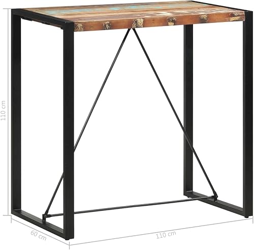 Miniatura 5 de Industrial Solid Reclaimed Wood Bar Table 43.3" Counter Height Kitchen Island Table with Steel Frame for Dining Room Breakfast Nook