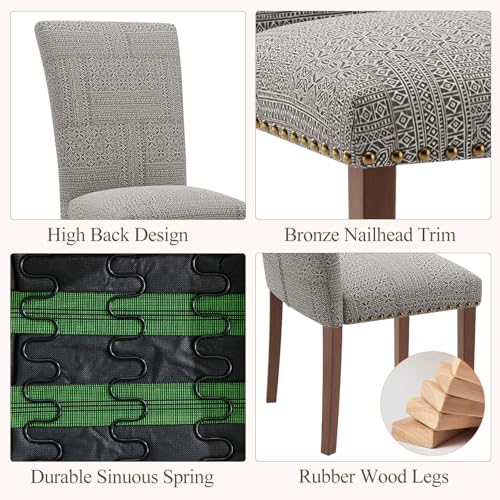 Image of Farmhouse Dining Chairs Set of 4, High Back with Wooden Legs and Nailhead Trim, Modern Fabric Dining Room Chair for Kitchen /Restaurant