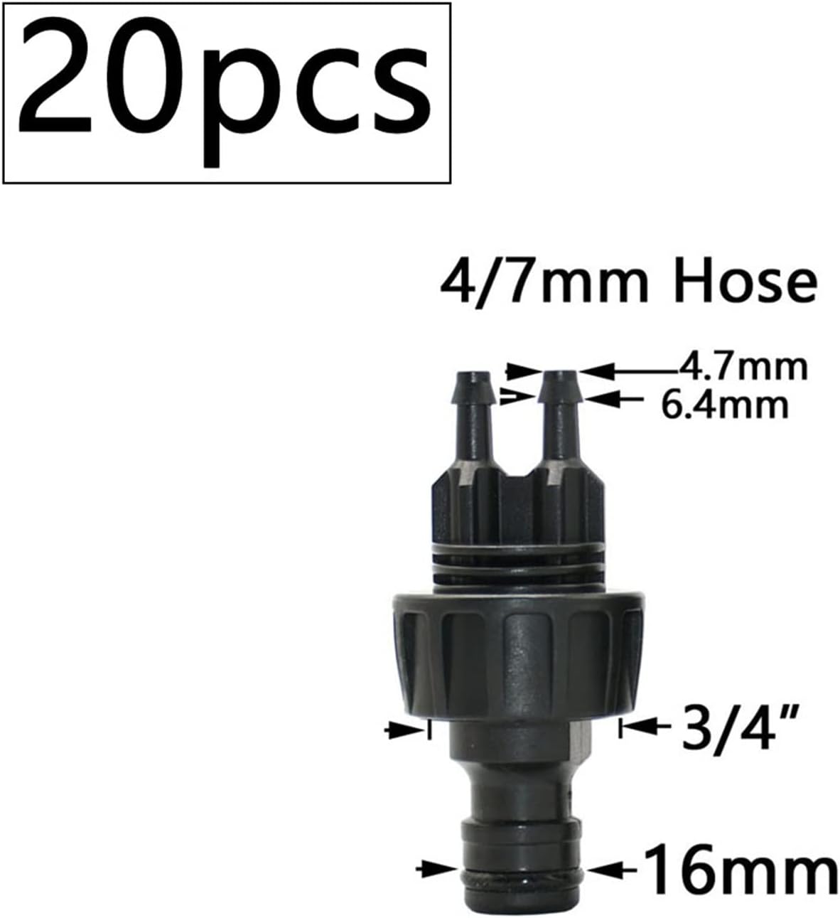 Garden Hose 4/7mm Barb Connector Tube Barb Fittings Gagriculture Irrigation System Faucet Coupler 20Pcs (Color : 16MM x 4I7MM-01)