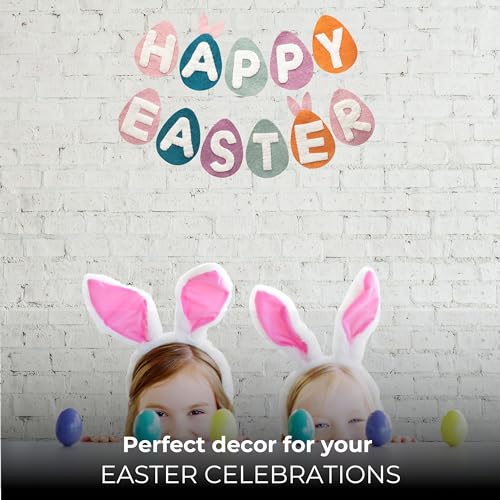 Image of Folkulture Easter Garland (6 ft) | Premium Wool Felt Bunny Garland for Easter Decorations, Outdoor Spring Party & Home Decor | Easy to Hang, Adjustable Happy Easter Banner Or Garland for Mantle, Wall