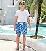 westwolf Bathing Suits for Kids Classical Deep Blue Hawaiian Trees Swim Trunks Boy's 2 in 1 Swimming Shorts Boy Blue White Stripes Board Shorts Size 8-9T Summer Sports Beach Short